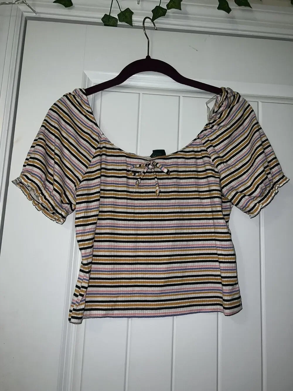 Wild Fable striped crop top off the shoulder bow orange pink purple small